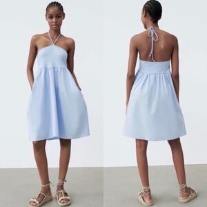 Zara Elegant Blue Halter Dress NWT M